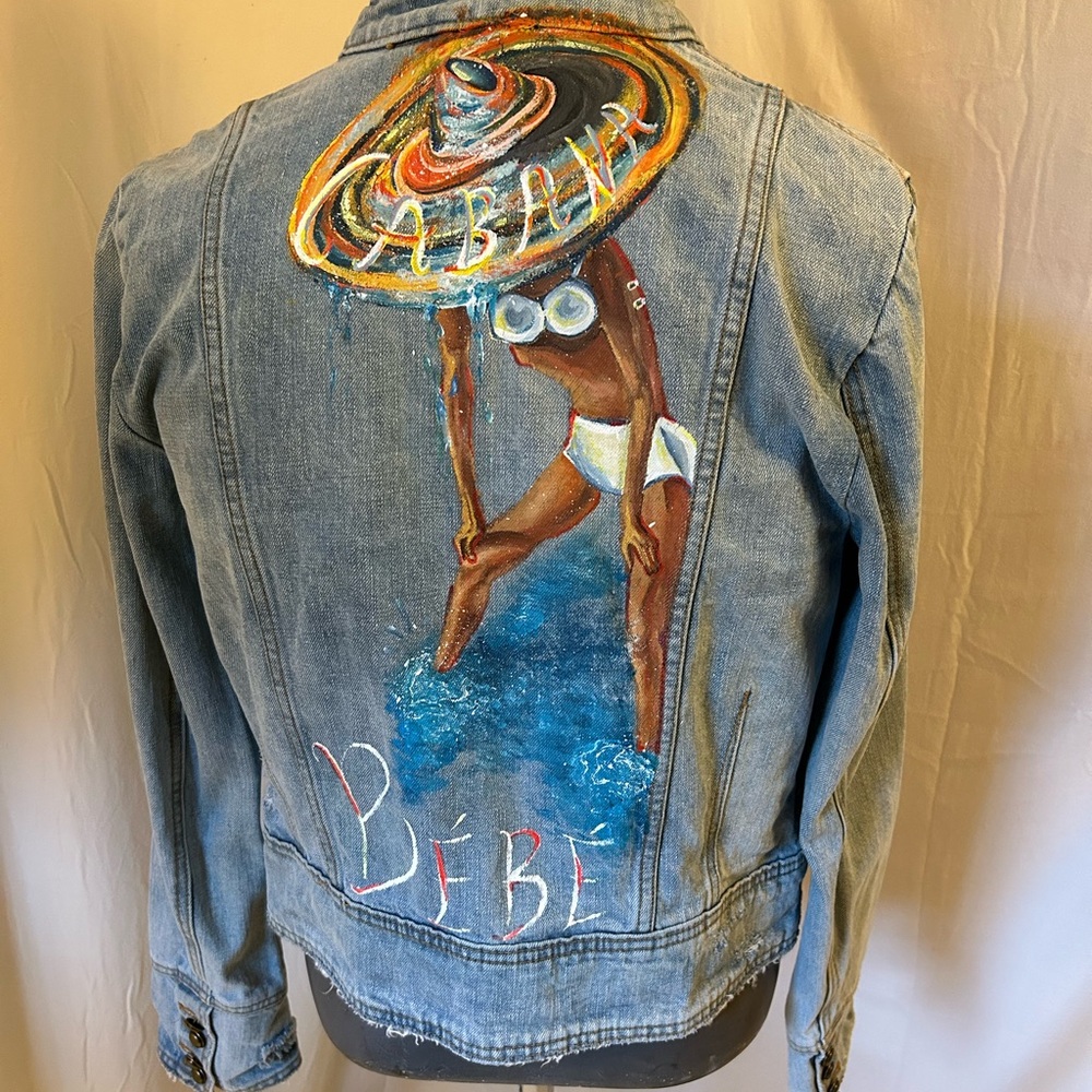 Free People Original Artwork Hand-Painted Distressed Denim Jacket